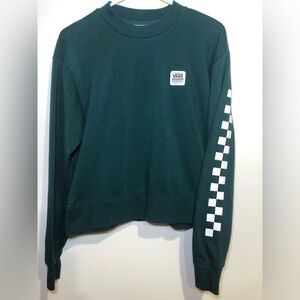 VANS DARK GREEN CREW NECK SWEATSHIRT, Size S, Checkered Down Left Sleeve
